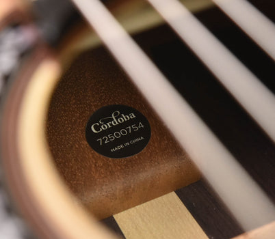 cordoba 7250-754 label inside guitar, marked made in china