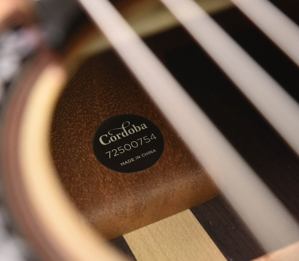Cordoba 7250-754 label inside guitar, marked Made in China