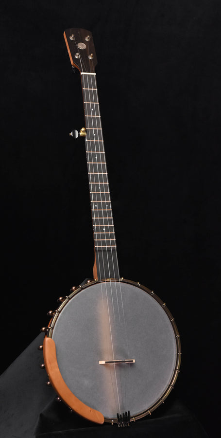 11-inch open-back five-string banjo, grey head and wooden rim
