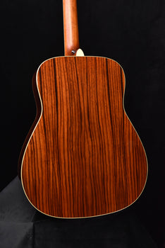 fg830 tbs acoustic guitar back close-up, visible wood grain and cream binding