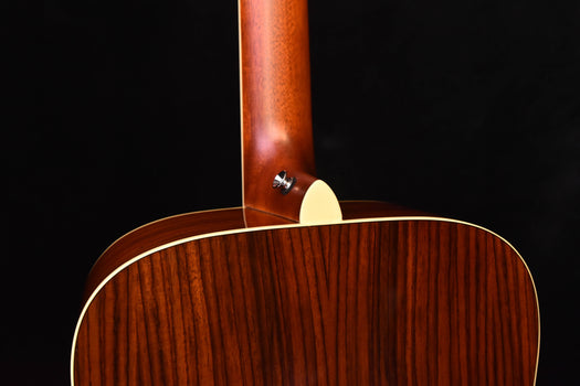 fg830 natural acoustic guitar back view, lower bout and side neck joint