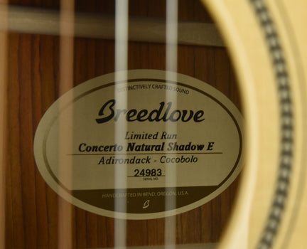 breedlove limited edition concerto natural shadow e adirondack spruce/ cocobolo- 2019 discontinued model
