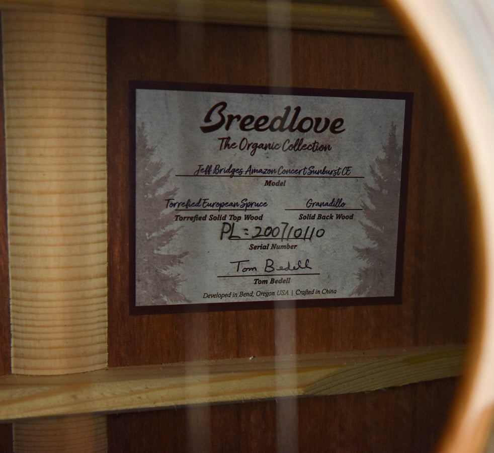 Breedlove Jeff Bridges Amazon Concert Sunburst CE Torrified European Spruce/ Grenadillo