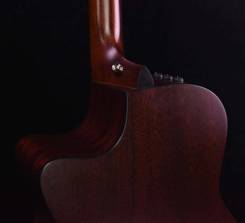 Used Taylor 316CE sunburst acoustic guitar close-up of side and bridge area