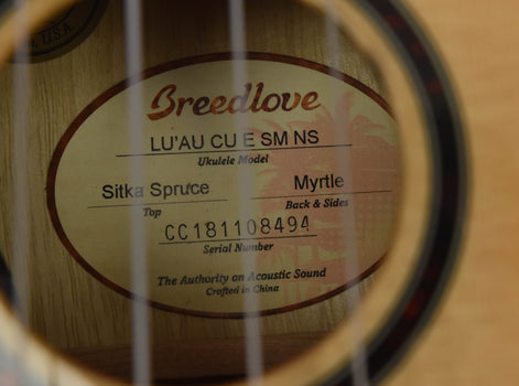 breedlove lu'au concert ukulele natural shadow e sitka spruce/ myrtlewood