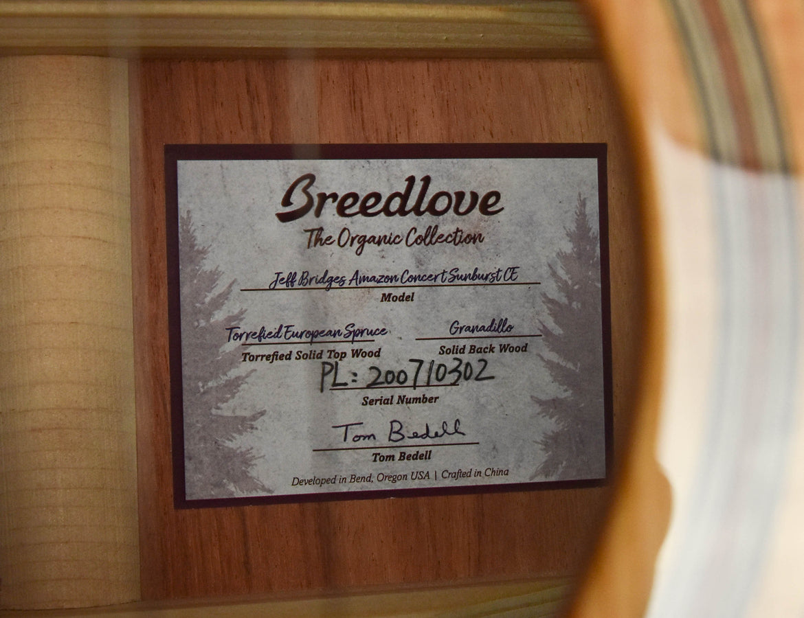 Breedlove Jeff Bridges Amazon Concert Sunburst CE Torrified European Spruce/ Grenadillo