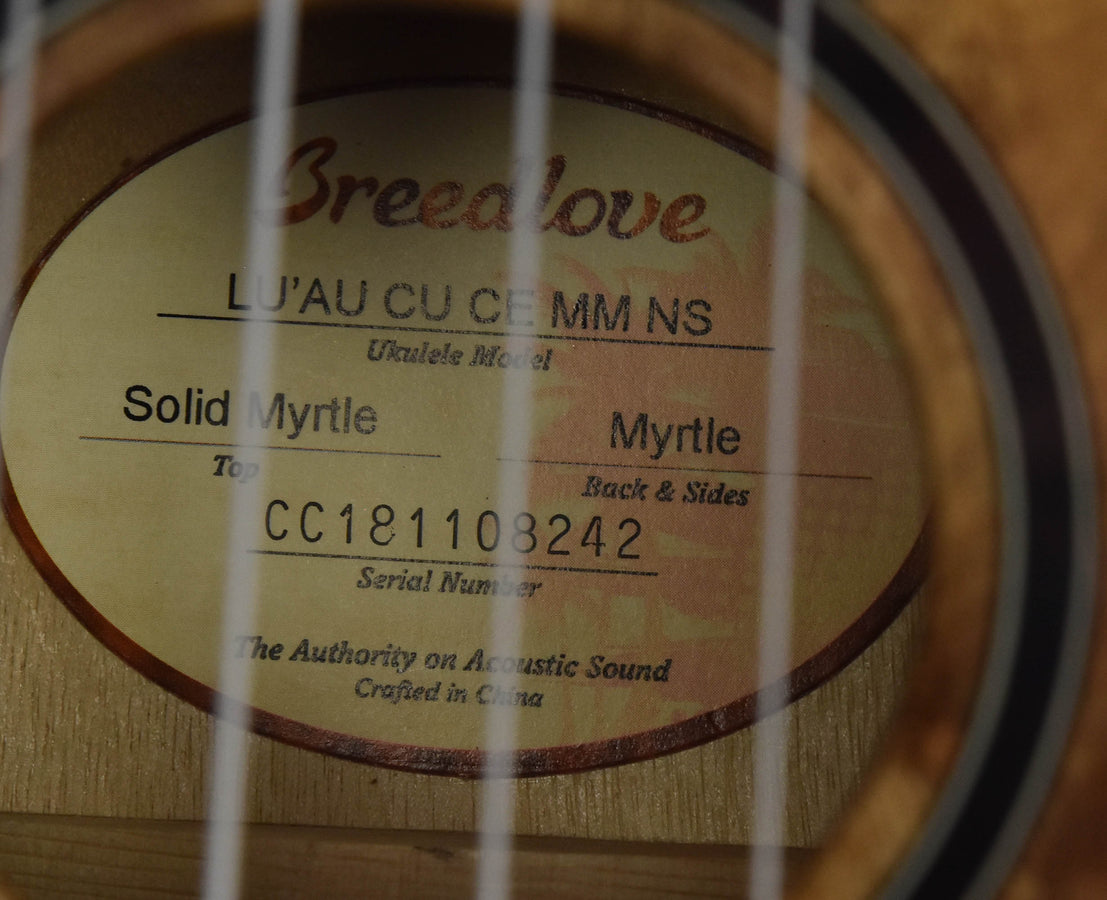 Breedlove Lu'au Concert Ukulele Natural Shadow CE all Myrtlewood with Gig Bag!