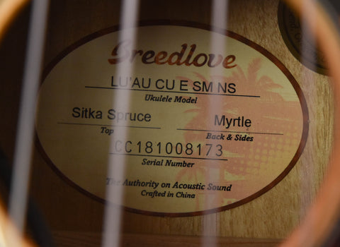 breedlove lu'au concert ukulelel natural shadow e sitka spruce/ myrtlewood guitar