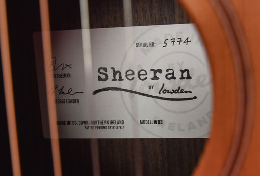 sheeran by lowden w03 cedar top, indian  rosewood, top bevel and lr baggs pickup