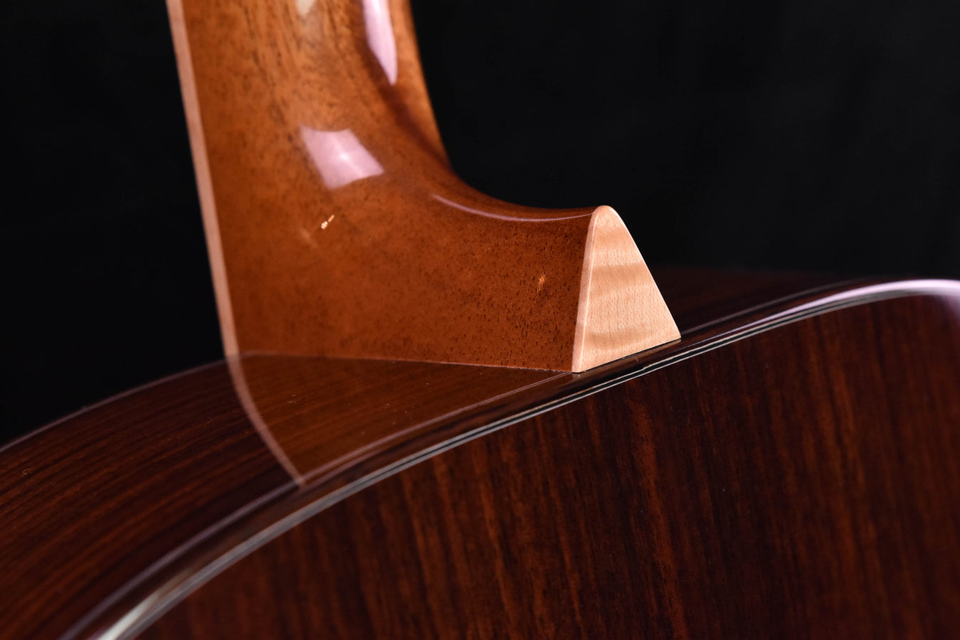 Used OM-10 guitar neck joint with glossy dark wood finish and cream binding