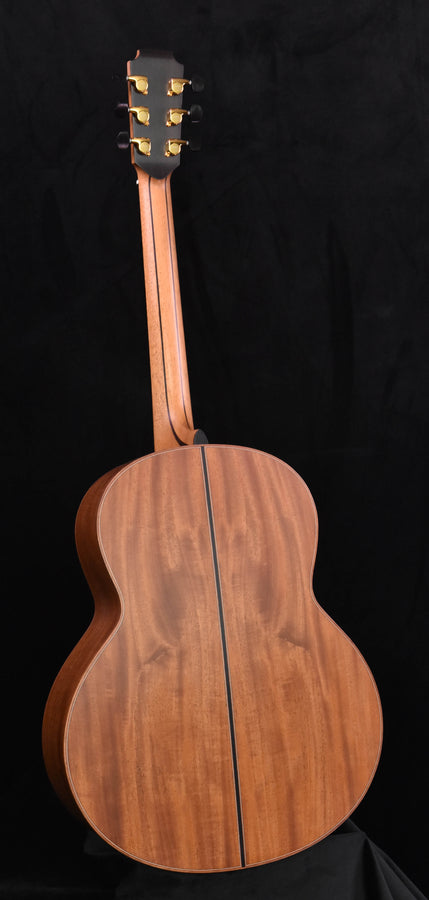 Lowden F50 back view of guitar body with curved shoulders and neck center seam