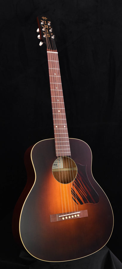 Iris DE-11 acoustic guitar with sunburst finish, gold trim, and soundhole rosette