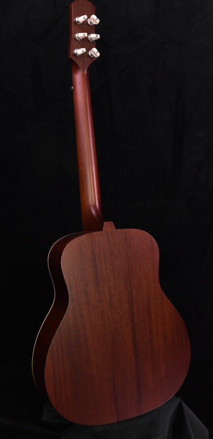 DE-11 acoustic guitar back with dark wood grain and 3+1 headstock tuning layout