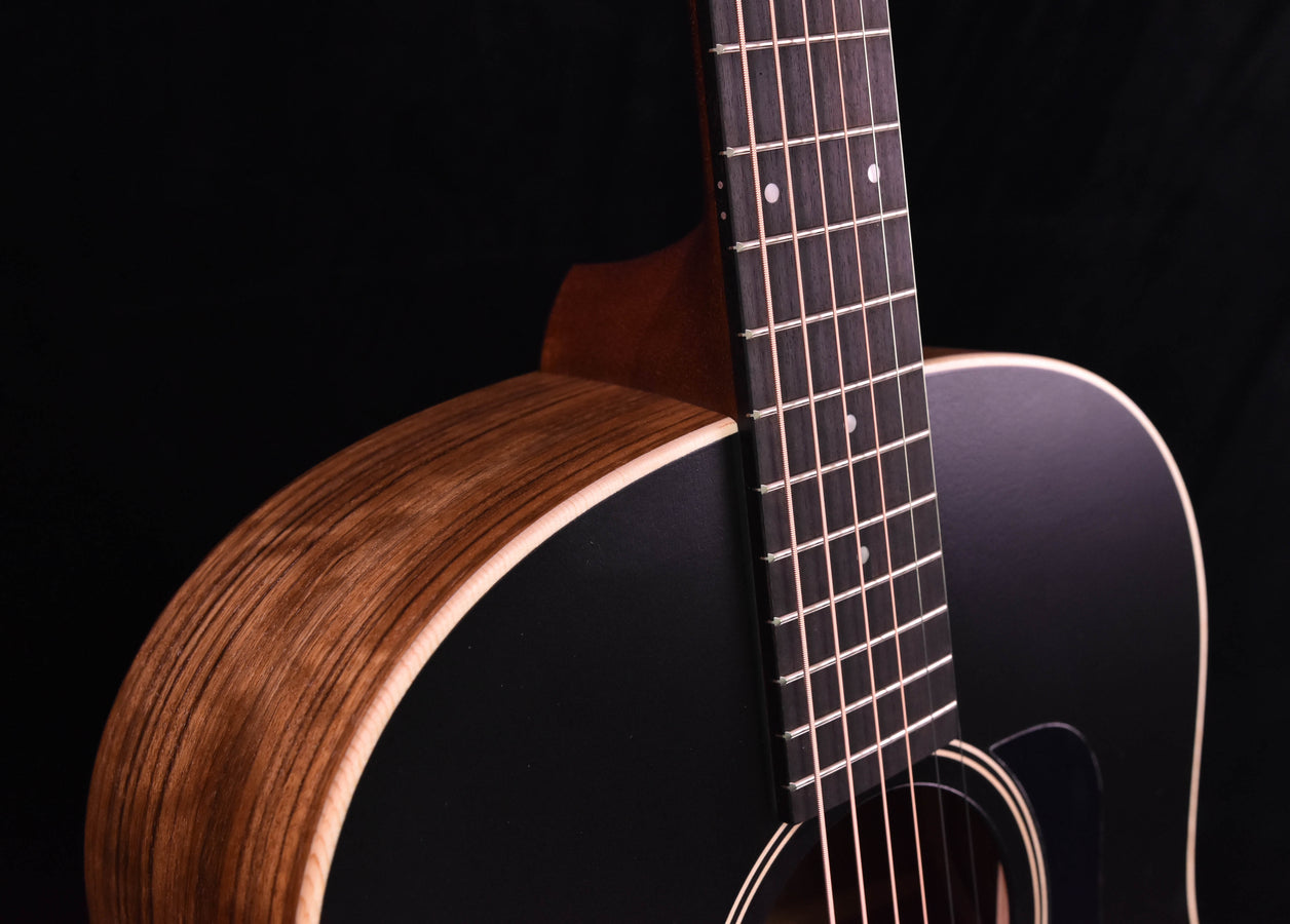 Blacktop guitar fretboard and neck with dot inlays and curved body