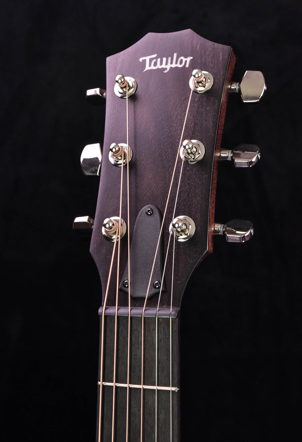 Blacktop guitar headstock front with tuning pegs and Taylor logo