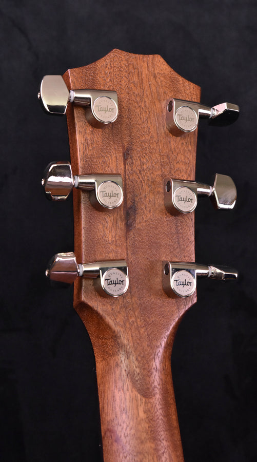Blacktop guitar headstock back with tuning hardware and Taylor logo medallions
