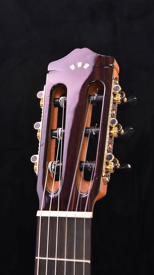 Classical guitar headstock with tuning pegs and nut