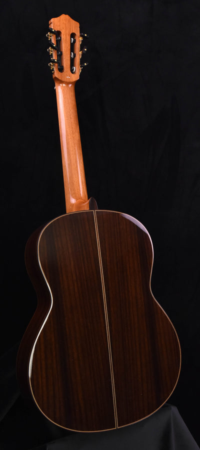 Classical guitar back view with center seam and headstock