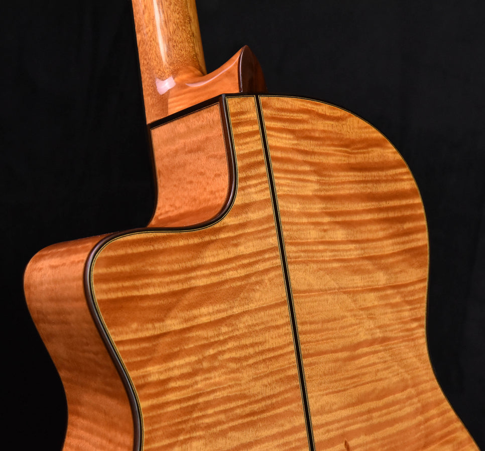 Cordoba Fusion 12 guitar body close-up, maple grain with binding lines