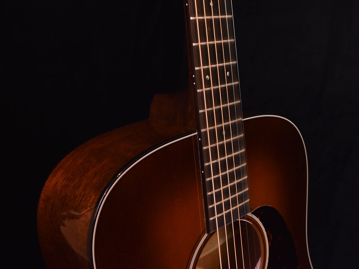 Martin D-18 Ambertone guitar neck and fretboard with sound hole and body edge