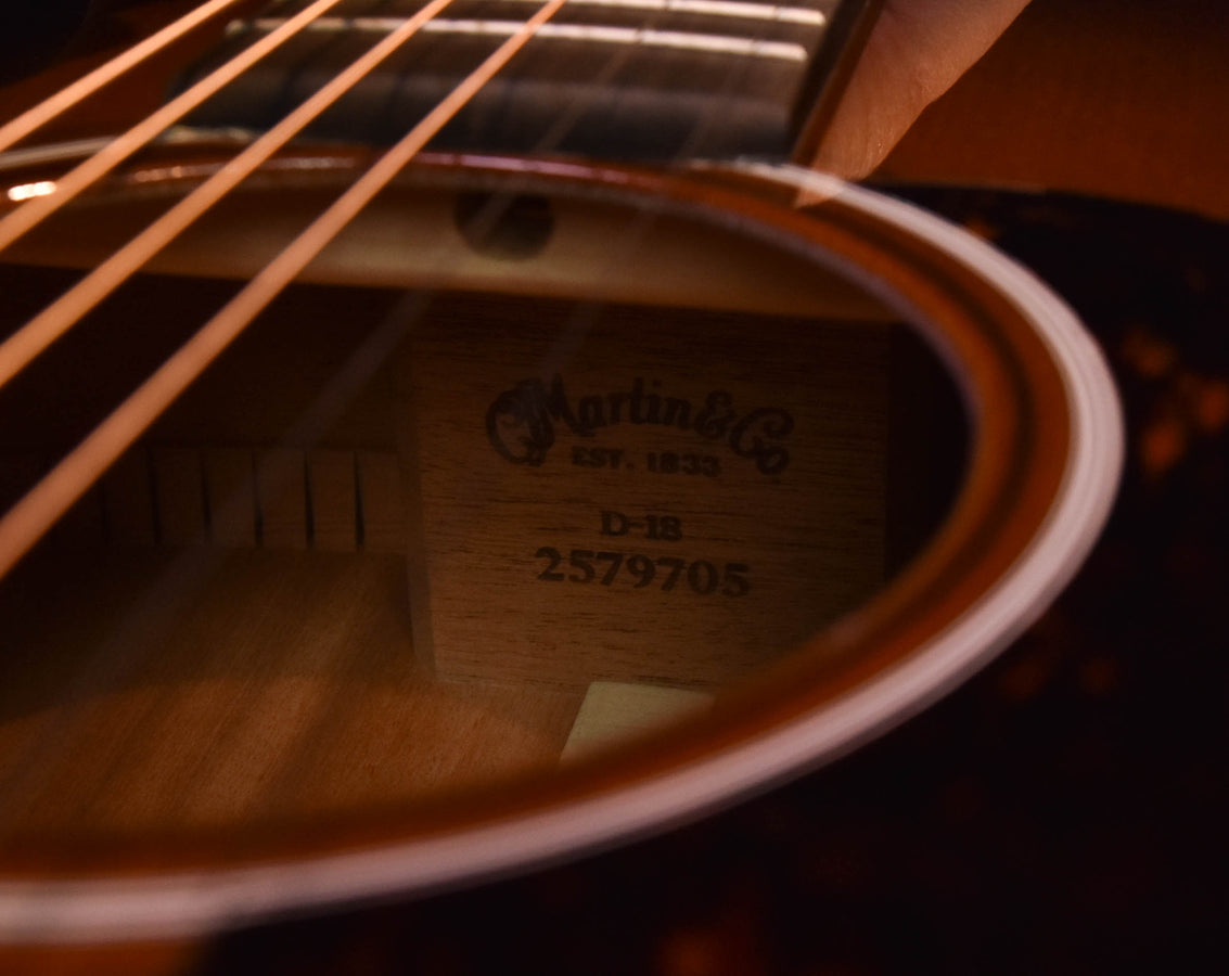 Inside guitar label area beneath strings and top edge