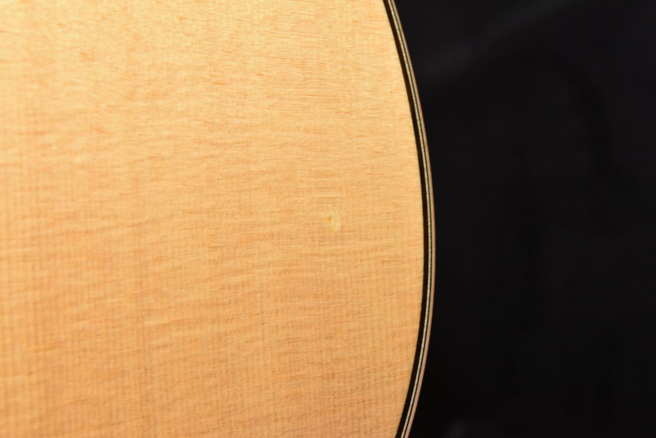 Guitar body wood grain close-up with cream binding line