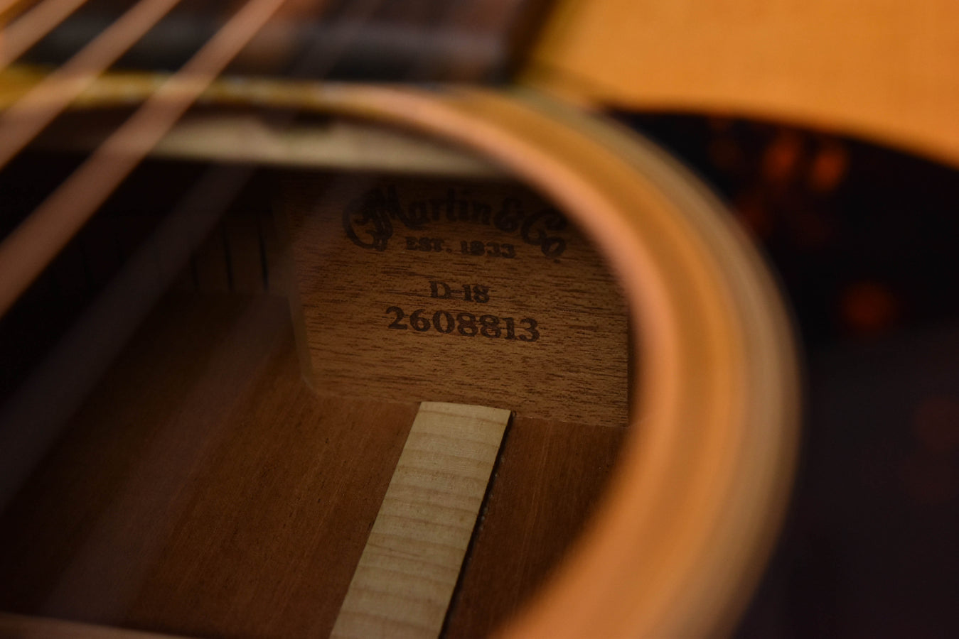 Martin D-18 inside soundhole: stamped markings on the top