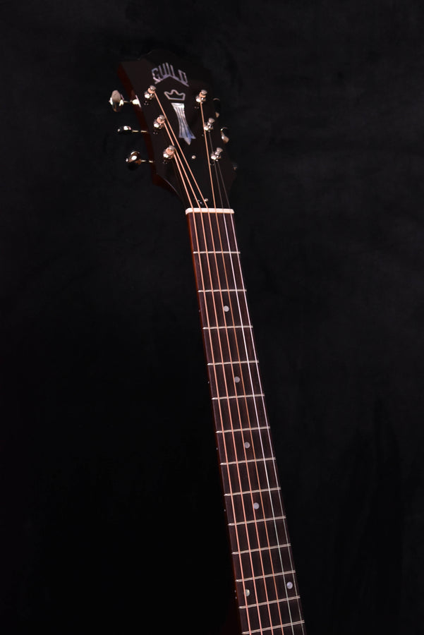 D-40 dreadnought acoustic guitar headstock and tuning pegs, natural finish