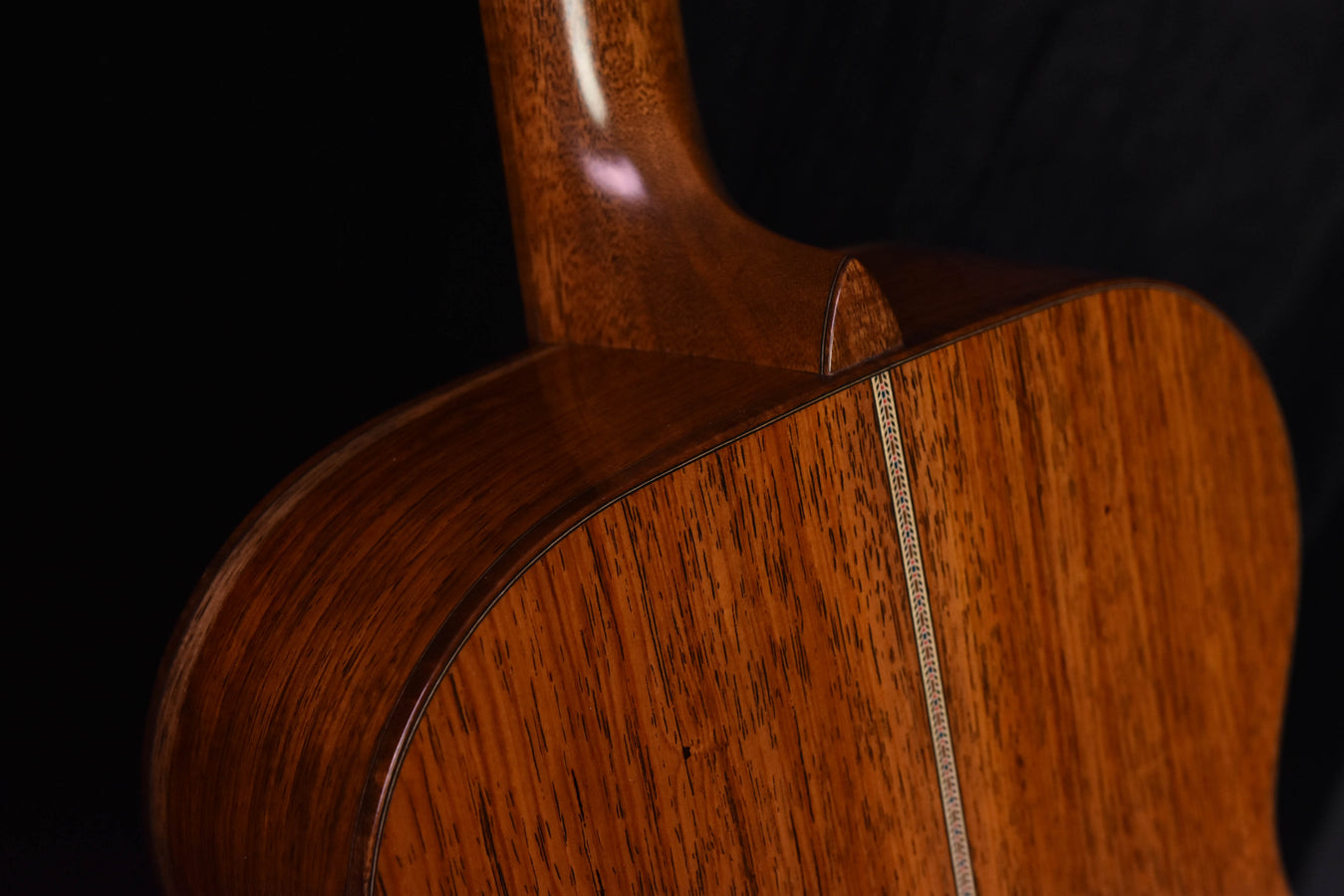 Acoustic guitar upper bout with soundboard grain and rosette edge detail