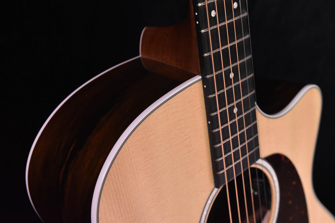 Martin Road Series acoustic-electric guitar neck and upper bout, rosette detail