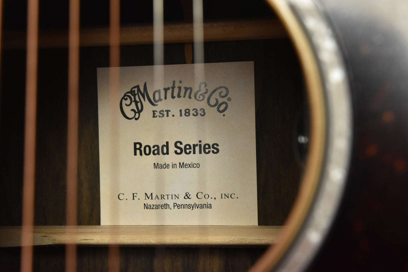 Road Series label inside soundhole with text 'Made in Mexico'
