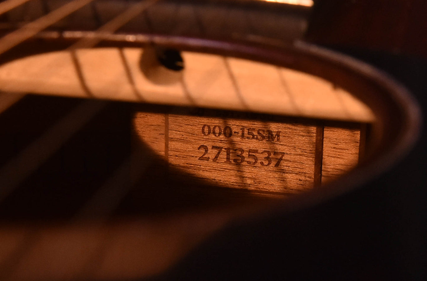 000-15SM serial number stamped on the acoustic guitar neck block