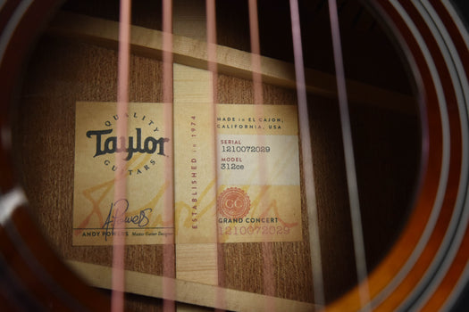 taylor 312ce tobacco sunburst acoustic electric guitar