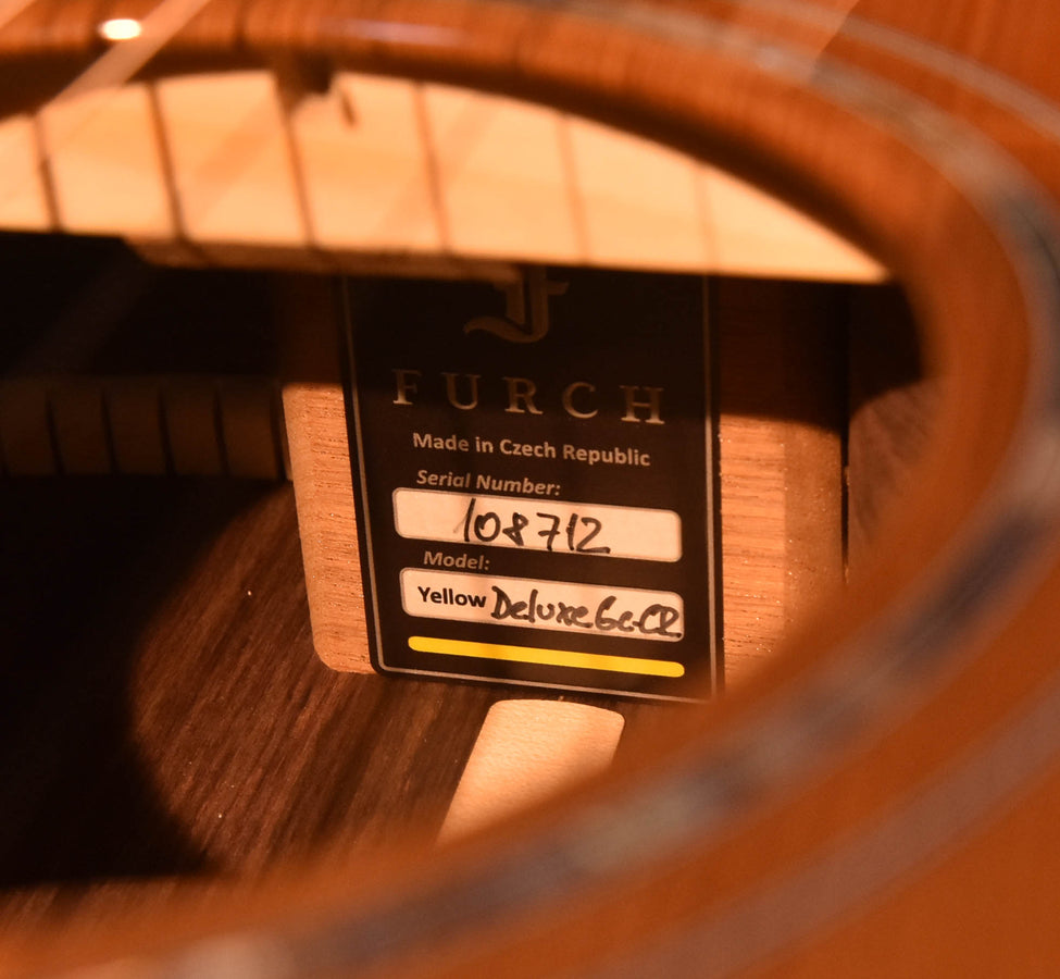 Furch label with serial 10712 and model name Yellow Deluxe