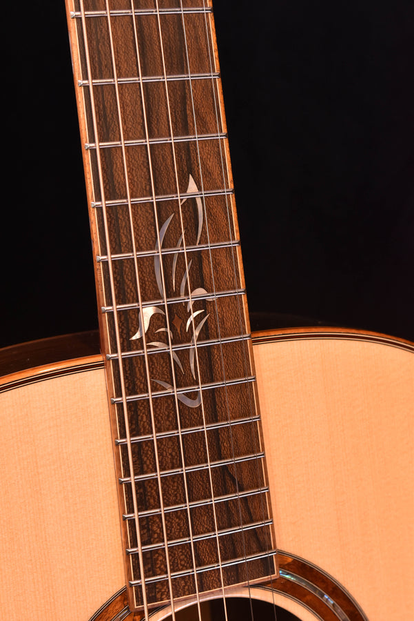 Used acoustic guitar fingerboard with white inlay pattern and metal frets