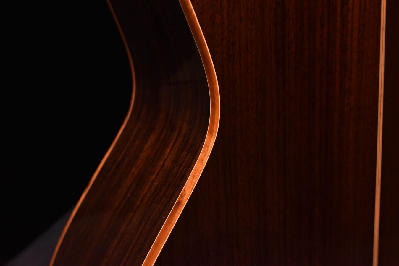 Acoustic guitar body side detail with wood grain and binding