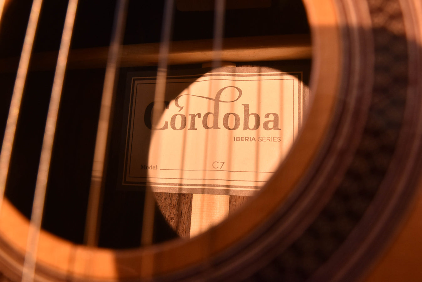 Córdoba label on guitar body: C7, Iberia Series