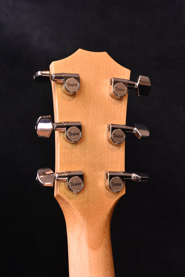 Headstock with six Taylor tuners on 618E acoustic electric guitar, antique blonde