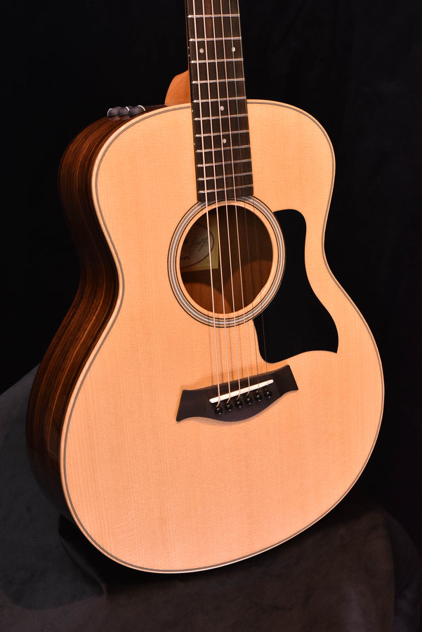 Taylor GS Mini-E acoustic-electric guitar body, soundhole and pickguard, natural top